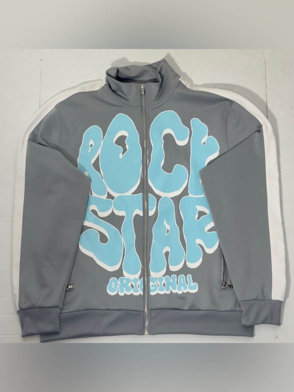 Rockstar Original Men's Track Jacket Size Large Gray Blue Full Zip Casual